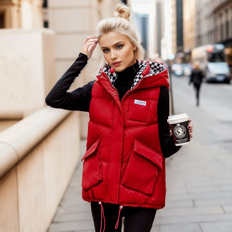 Damen gesteppte Winterweste mit verstellbarer Kapuze und praktischen Taschen ModeGeist
