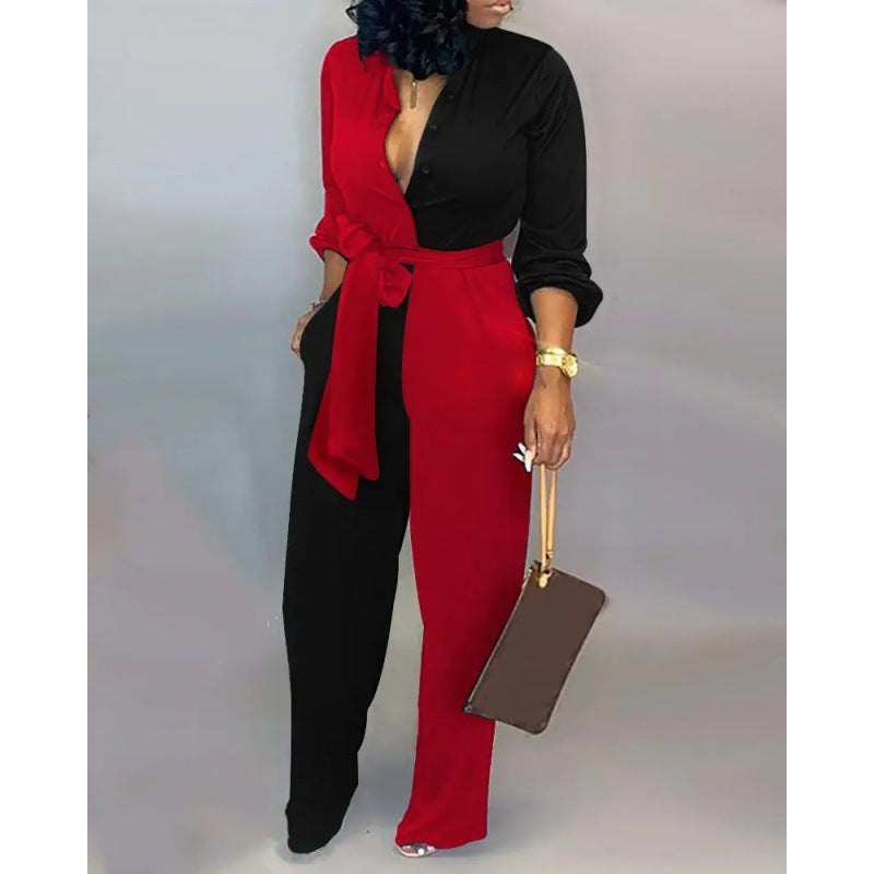 Damen Denim Jumpsuit mit modischem Patchwork-Design und praktischen Taschen ModeGeist