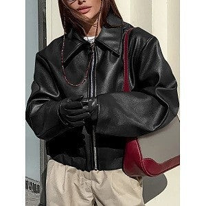 Damen Kunstlederjacke mit Oversized-Schnitt und klassischem Kragen ModeGeist