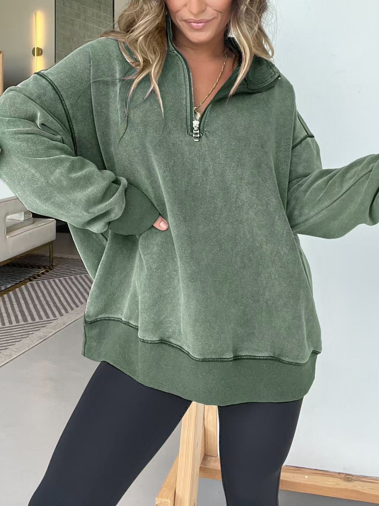 Damen Bequemer Fleece-Pullover mit halbem Reißverschluss ModeGeist