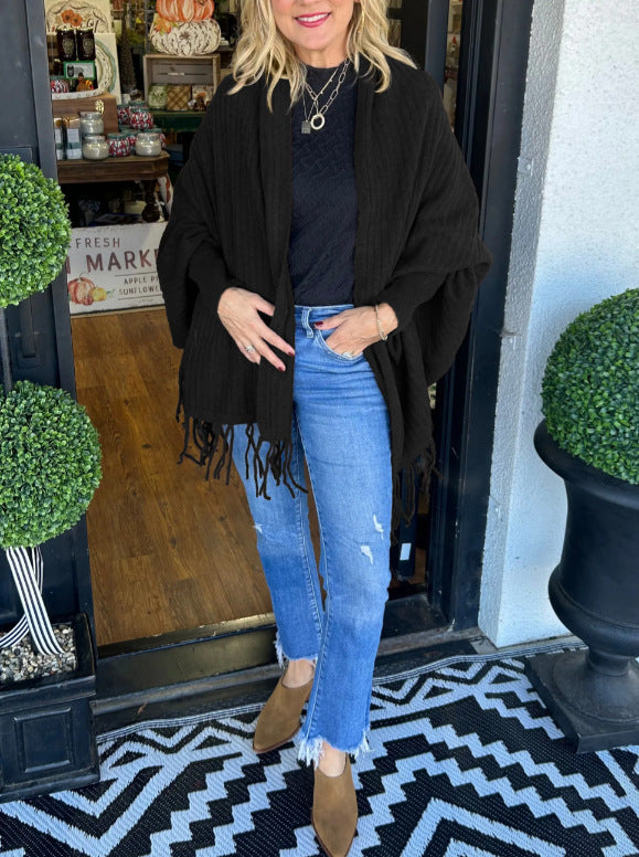 Damen vielseitiger Poncho mit Fransen ModeGeist