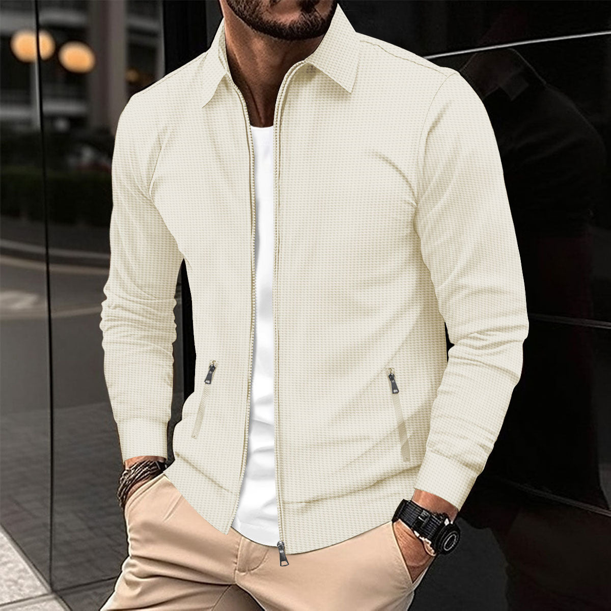 Herren moderne Freizeitjacke mit Reißverschluss und praktischen Seitentaschen ModeGeist