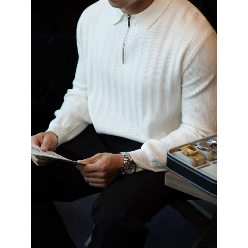 Herren Strickpullover mit Kragen und praktischem Reißverschluss ModeGeist