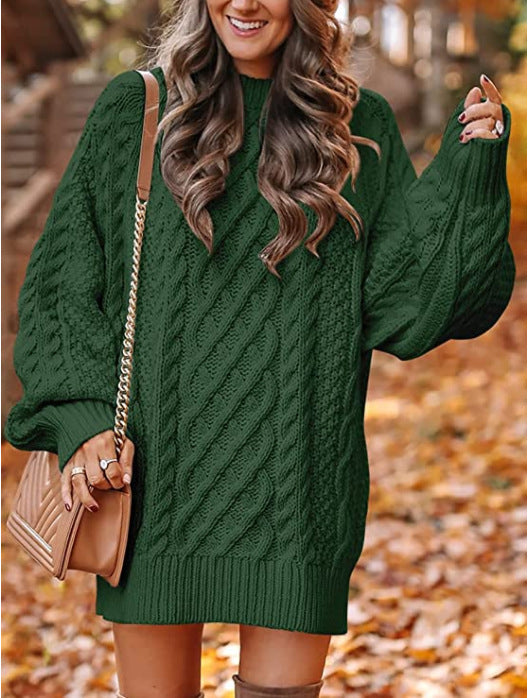 Damen Grober Strickpullover mit voluminösen Ärmeln und dekorativem Zopfmuster ModeGeist