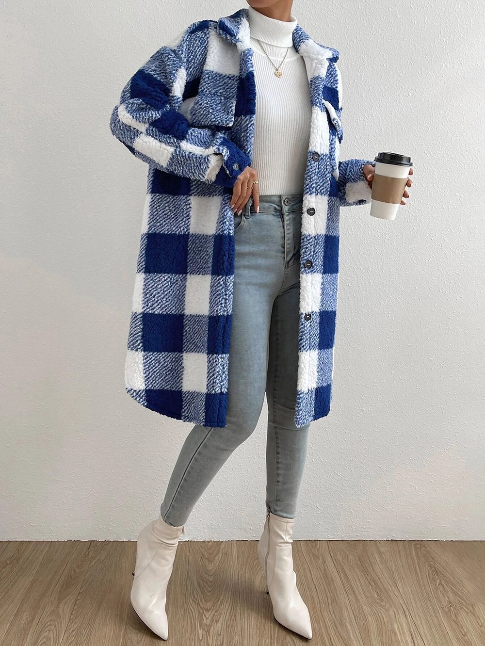 ModeGeist | Weiche Teddyjacke mit Karomuster Warm und Komfortabel Perfekt für Den Herbst