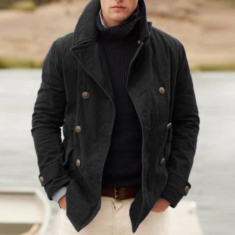 Herren Winddichte Fischerjacke mit doppelter Knopfleiste und hohem Kragen ModeGeist