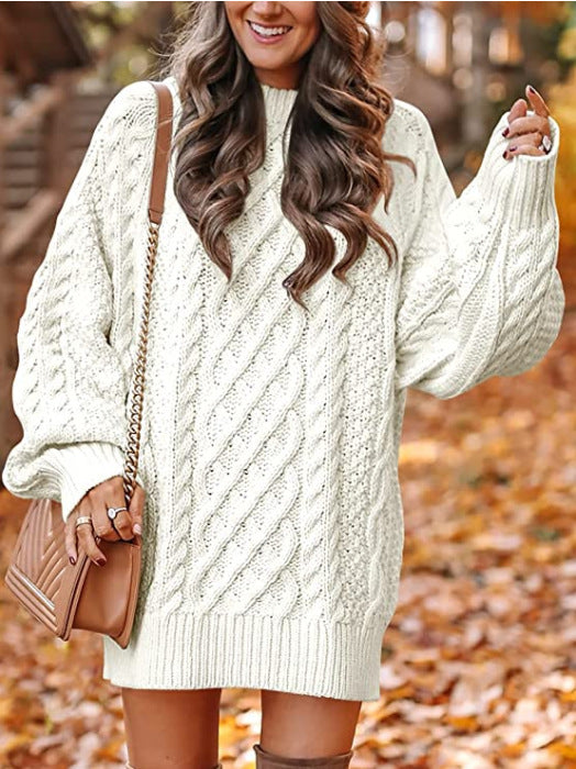 Damen Grober Strickpullover mit voluminösen Ärmeln und dekorativem Zopfmuster ModeGeist