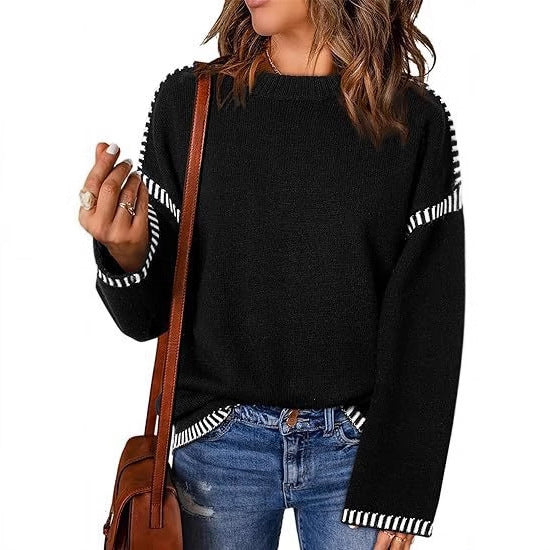 Damen modischer Pullover mit strukturiertem Material und streifenförmigen Details ModeGeist