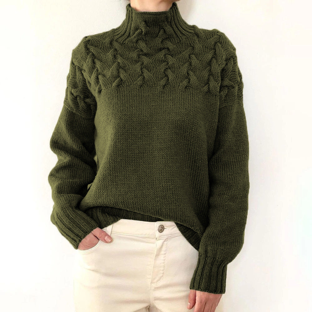 Damen Strickpullover mit hochgeschlossenem Kragen und trendigem Zopfmuster ModeGeist