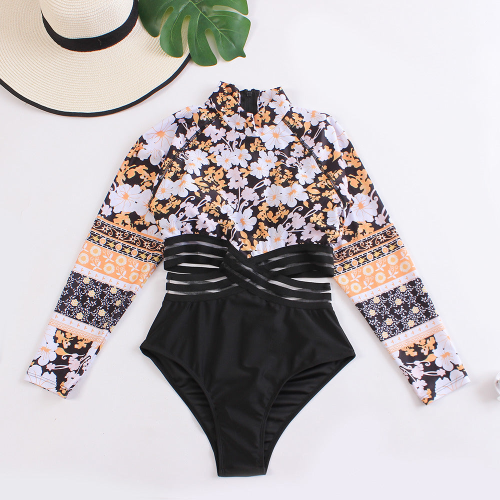 Modischer Damen-Surf Badeanzug mit langen Ärmeln und floralem Muster von MODEGEIST