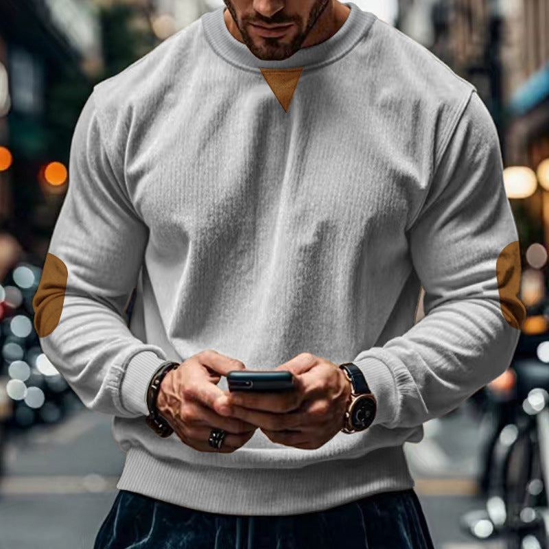 Herren gemütlicher Rundhals Pullover mit Ellbogenpatches ModeGeist