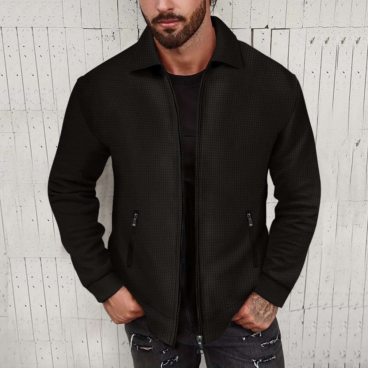 Herren modische Kurzjacke mit strukturiertem Design und praktischen Taschen ModeGeist