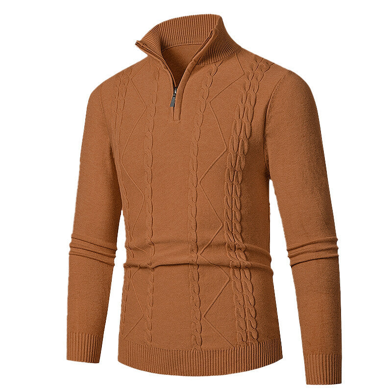 Herren Strickpullover mit Stehkragen und Zopfmuster ModeGeist