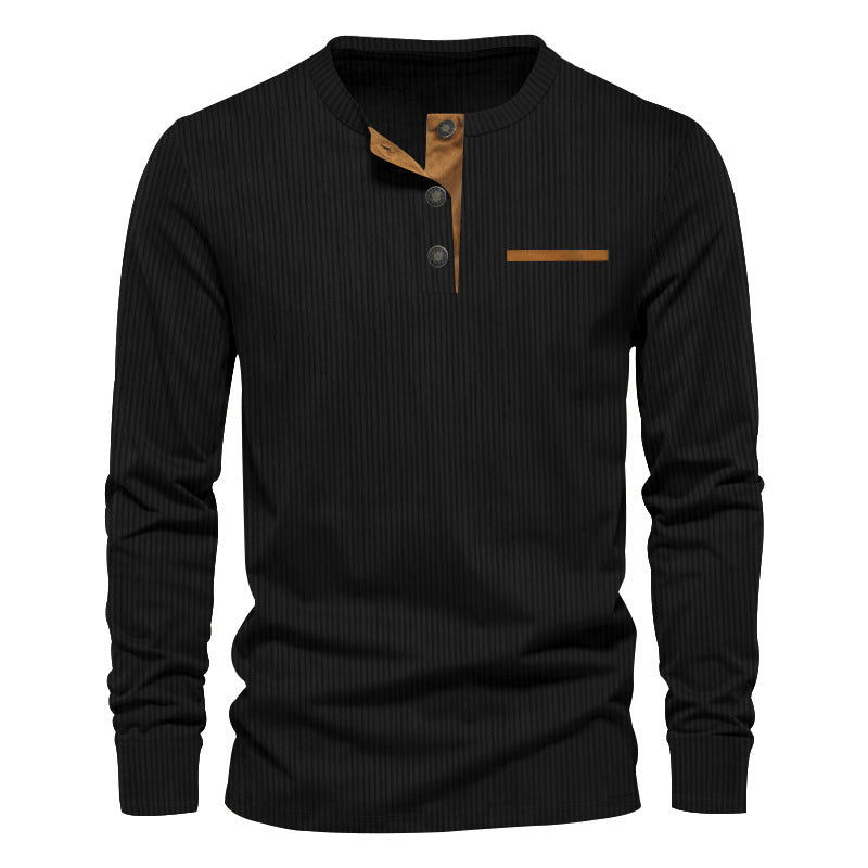 Herren Langarm-Henley-Shirt aus strukturiertem Rippenmaterial mit modernem Knopfdesign ModeGeist