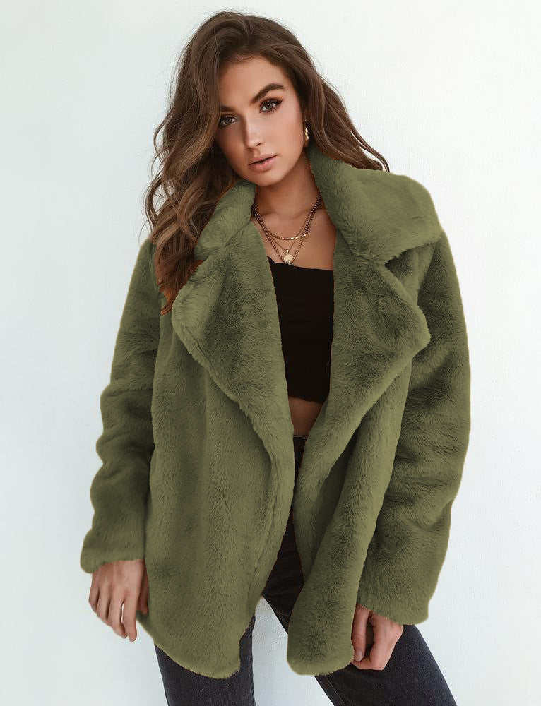 Damen Fleece-Mantel mit weitem Kragen und modischem Schnitt ModeGeist
