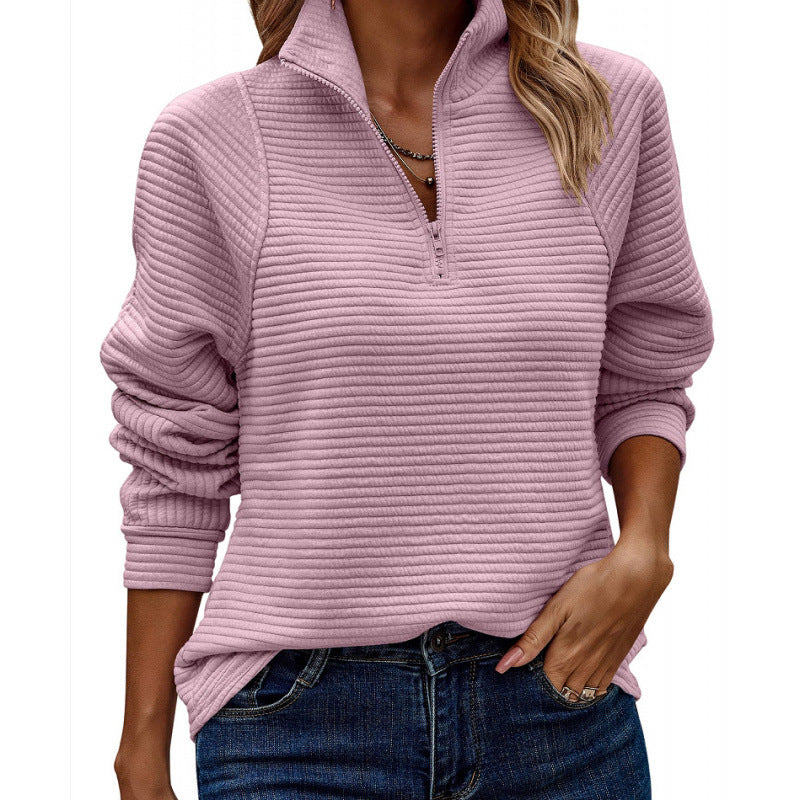 Damen kuscheliger Stepp-Pullover mit hohem Kragen und halbem Reißverschluss ModeGeist