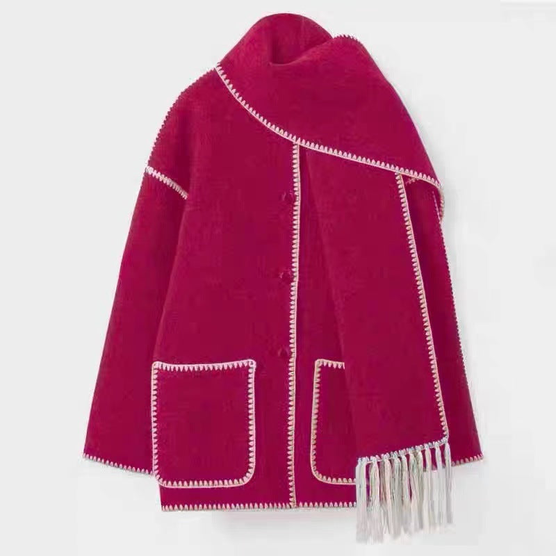 Damen Oversized Strickjacke mit Fransen und Taschen ModeGeist
