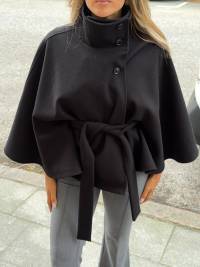 Damen elegante Cape-Jacke mit Knoten-Detail und voluminösen Ärmeln ModeGeist
