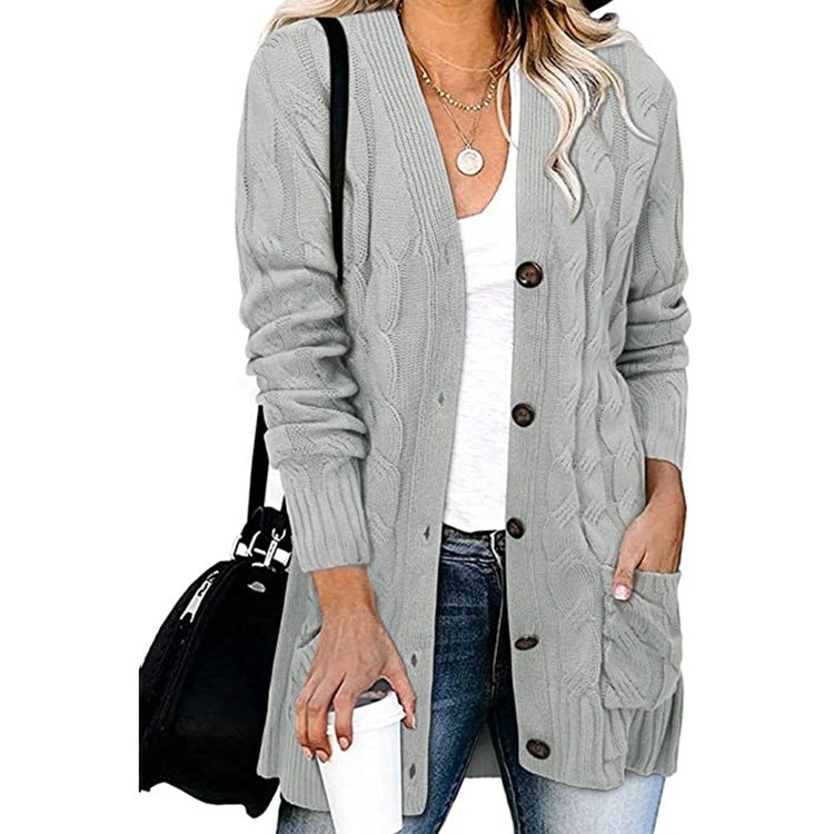 Damen Strickjacke mit Zopfdesign und praktischen Taschen ModeGeist