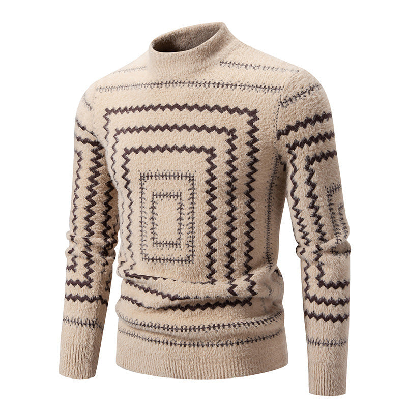 Damen Strickpullover mit geometrischem Muster und hohem Kragen ModeGeist