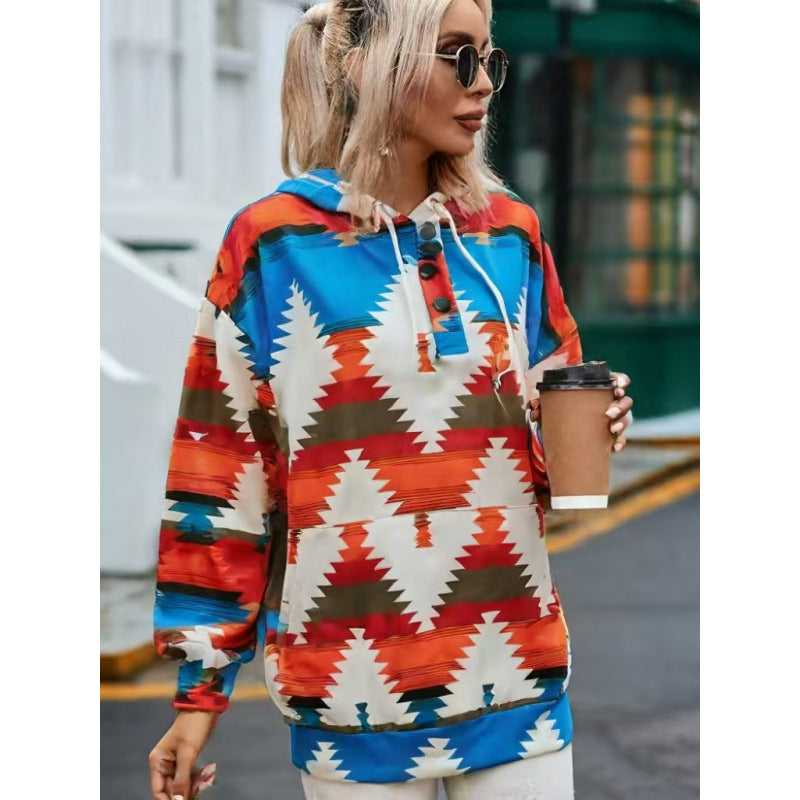 Damen Relaxed Fit Bohemian Grafik Hoodie ModeGeist