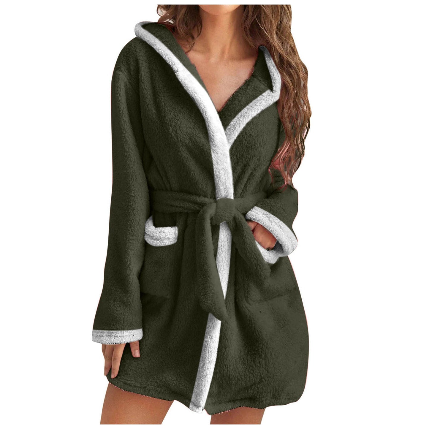 Damen Kuscheliger Bademantel mit weichem Sherpa-Futter und praktischen Taschen ModeGeist