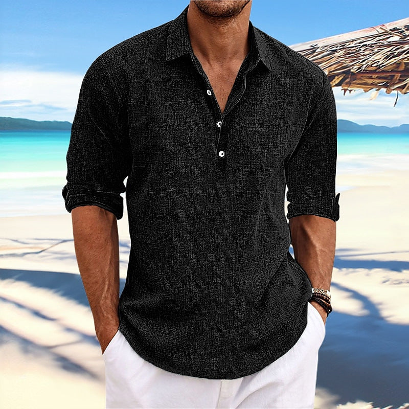 Herren lässiges Langarm-Henley-Shirt mit strukturierter Oberfläche ModeGeist
