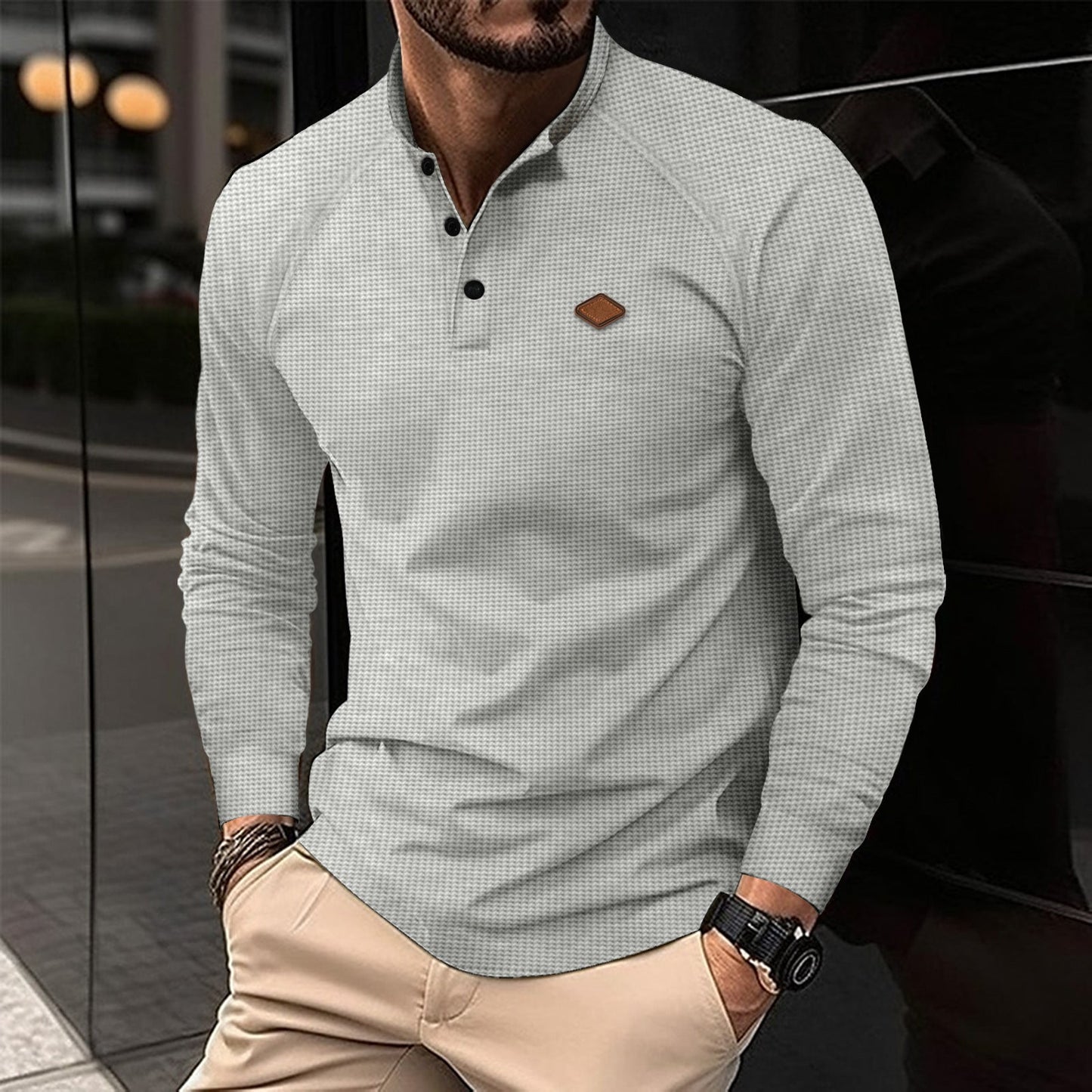 Herren Langarmshirt mit subtilen Muster und modischem Kragen ModeGeist