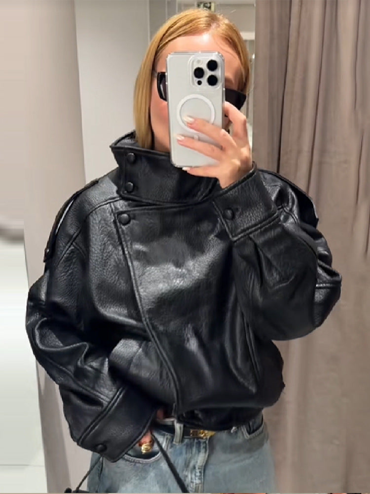 Damen elegante und voluminöse jacke mit Stehkragen ModeGeist