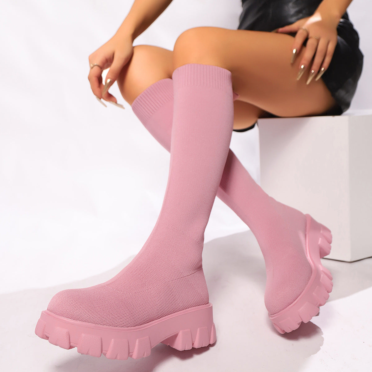 Damen Tragbare Overknee-Stiefel mit auffälligem Muster und rutschfester Sohle ModeGeist