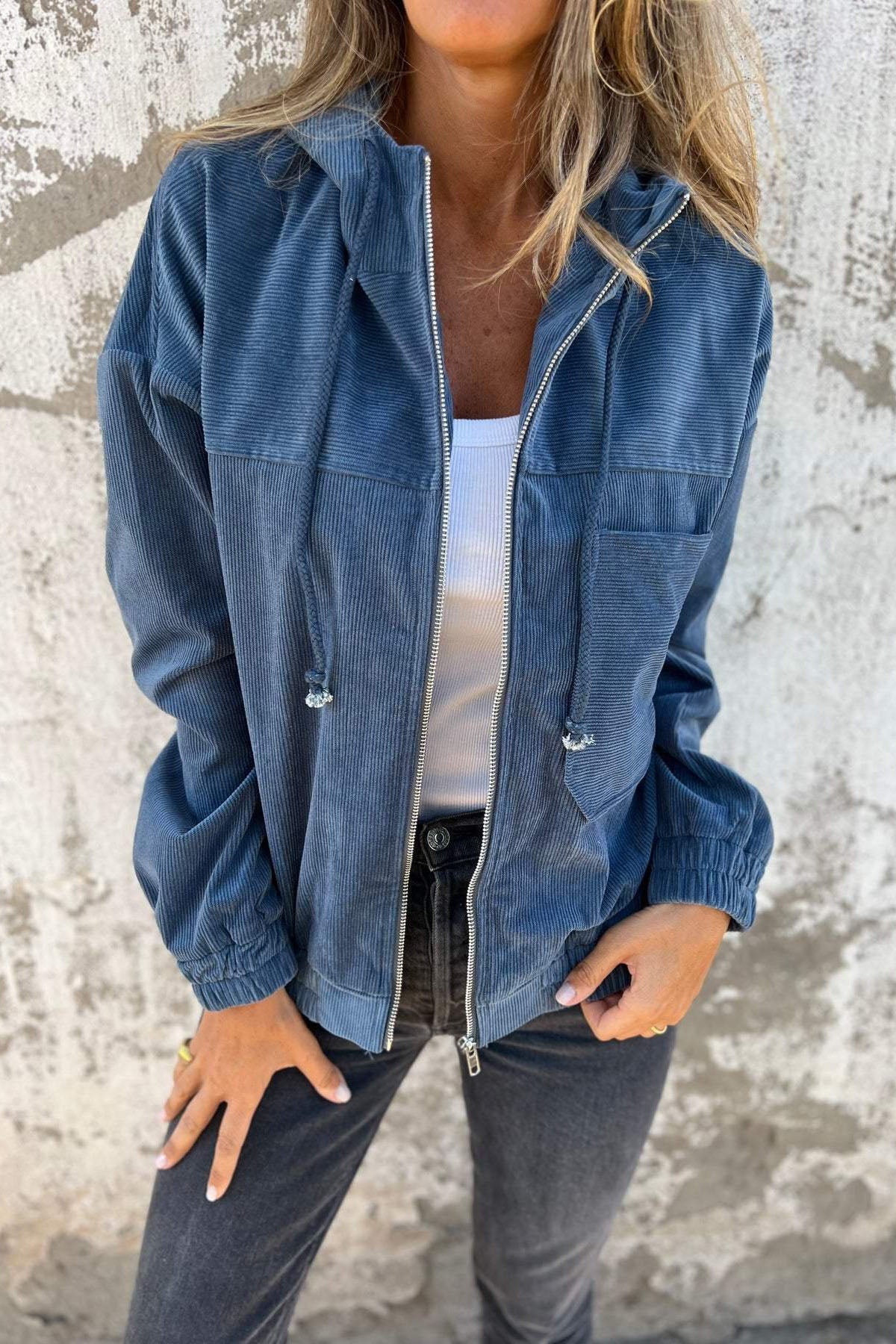 ModeGeist | Cord Softshell Kapuzenjacke mit Reißverschluss