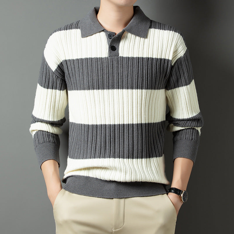 Herren Pullover aus strukturiertem Rippenstrick mit Polokragen ModeGeist
