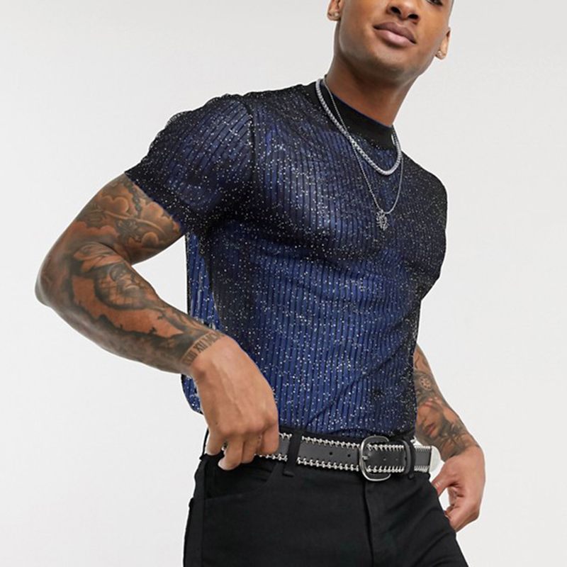 Herren Hochwertiges Mesh-T-Shirt mit glitzerndem Effekt ModeGeist