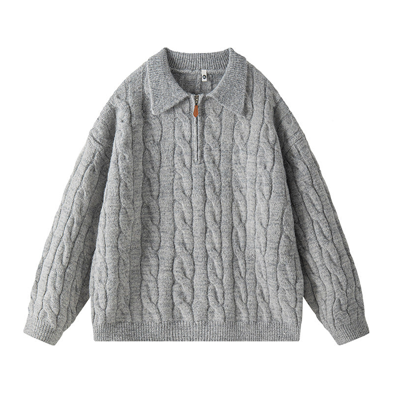 Damen Hochwertiger Strickpullover mit kurzem Reißverschluss und klassischem Kragen ModeGeist