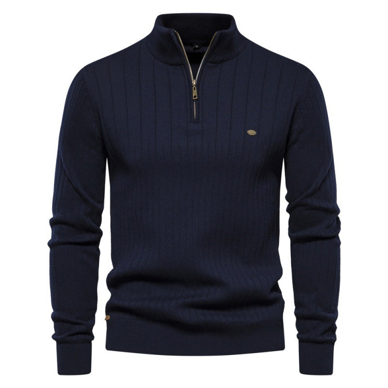 Herren Pullover mit halbem Reißverschluss und Rippstruktur ModeGeist
