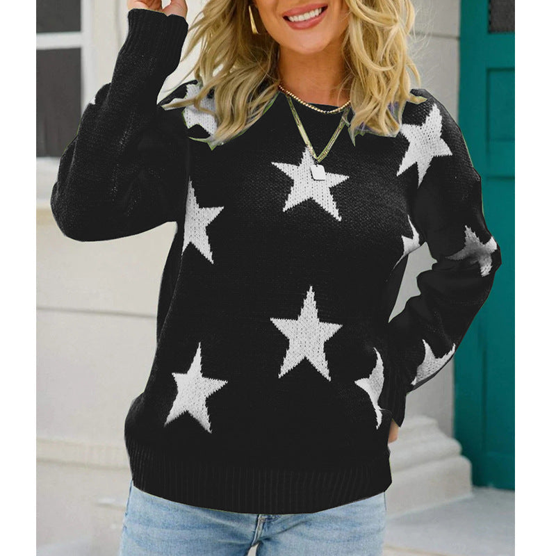 Damen Trendiger Pullover mit Sterne-Muster und lässigem Schnitt ModeGeist