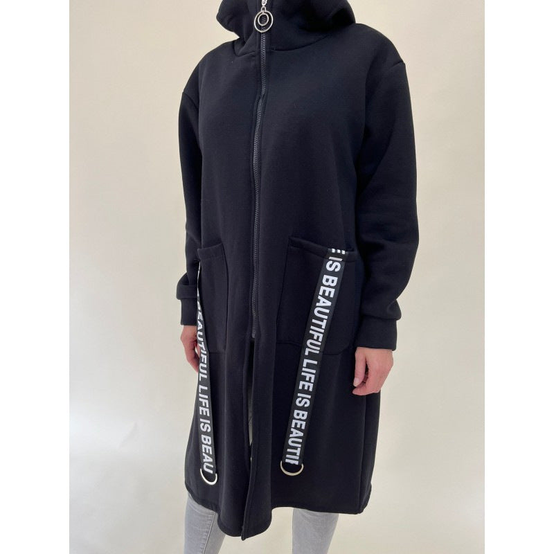 ModeGeist | Taschen Design Hoher Kragen Lange Kapuzen Sweatshirtjacke