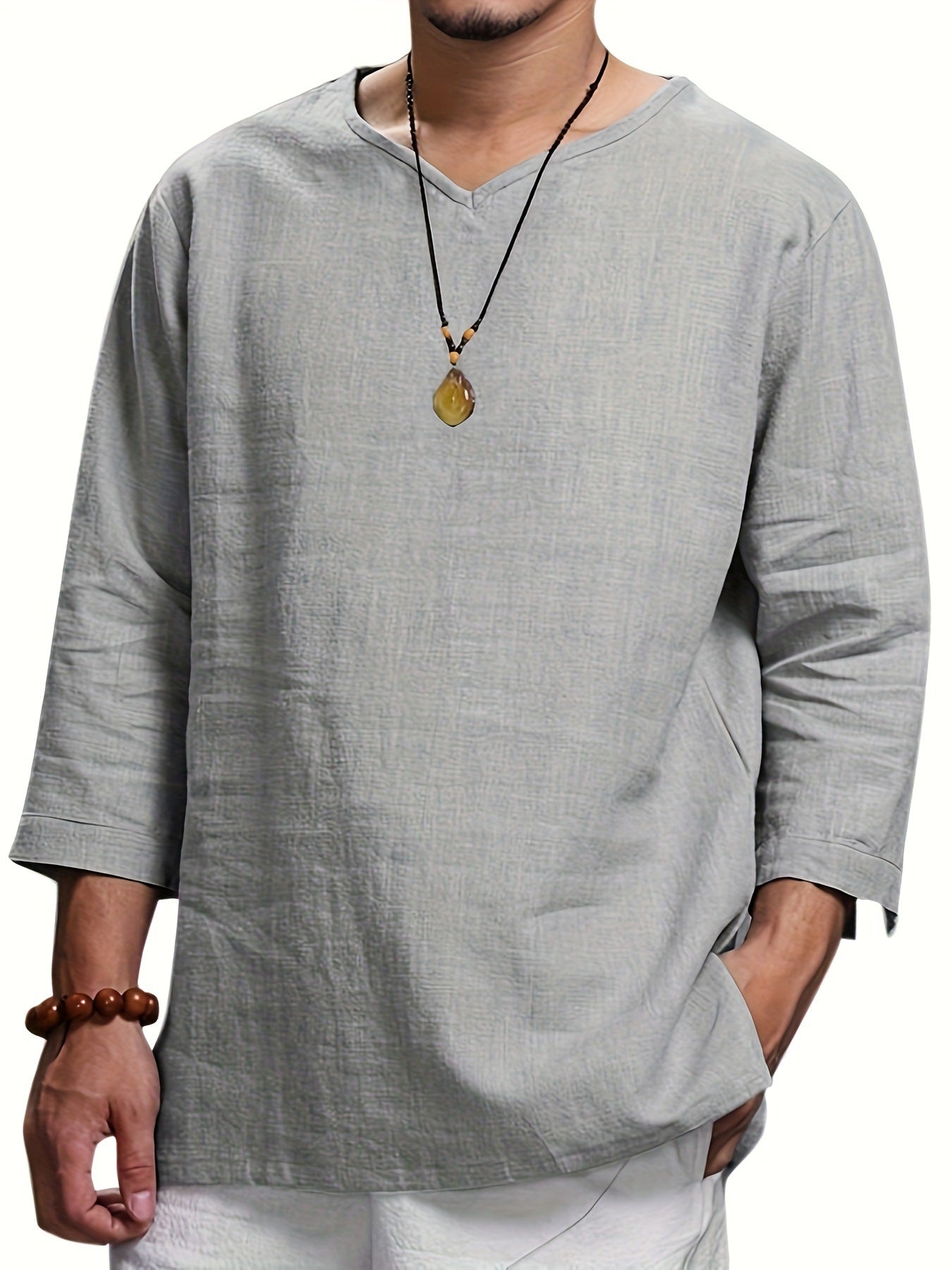 Herren Lässiges Langarmshirt mit V-Ausschnitt und praktischen Seitentaschen ModeGeist