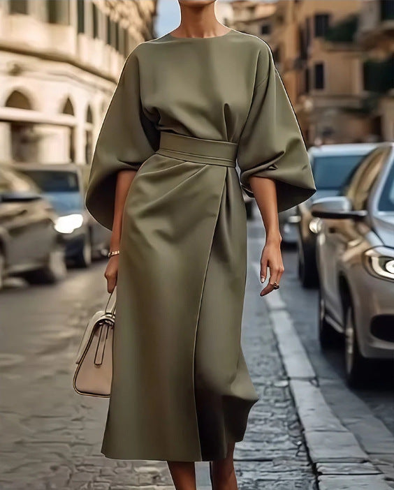 Damen elegantes Maxikleid mit Ballonärmel und tailliertem Schnitt ModeGeist