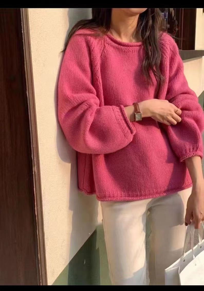 Damen gemütlicher Strickpullover mit lässigem Schnitt und luftigen Ärmeln ModeGeist
