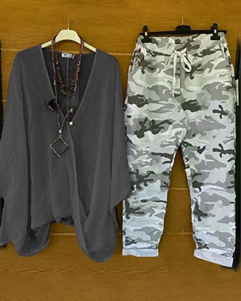 Army-Style Relaxed Overcut Tunic and Cargo Pants - Trendy Fashion