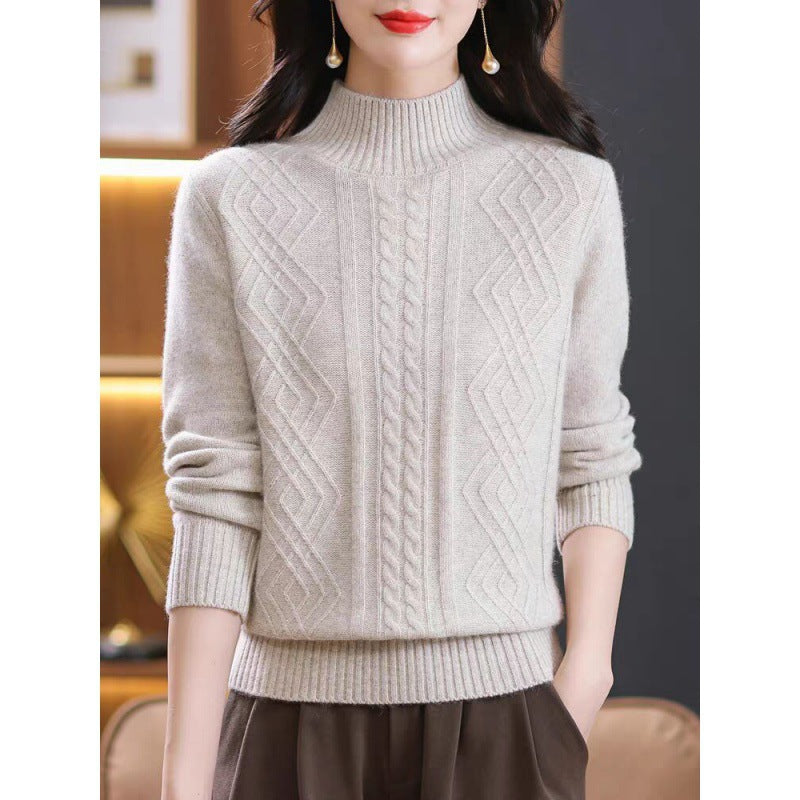 Damen Strickpullover mit Rippenstruktur und hochgeschlossenem Kragen ModeGeist