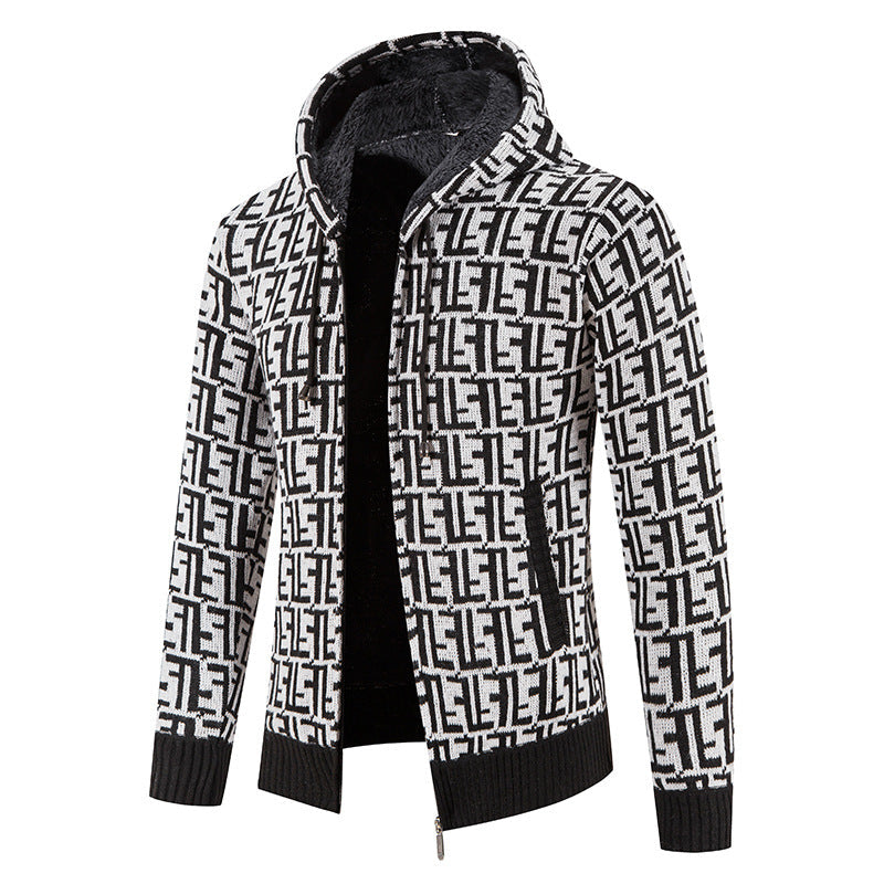 Herren Hochwertige Strickjacke mit modernem Muster und Kapuze ModeGeist