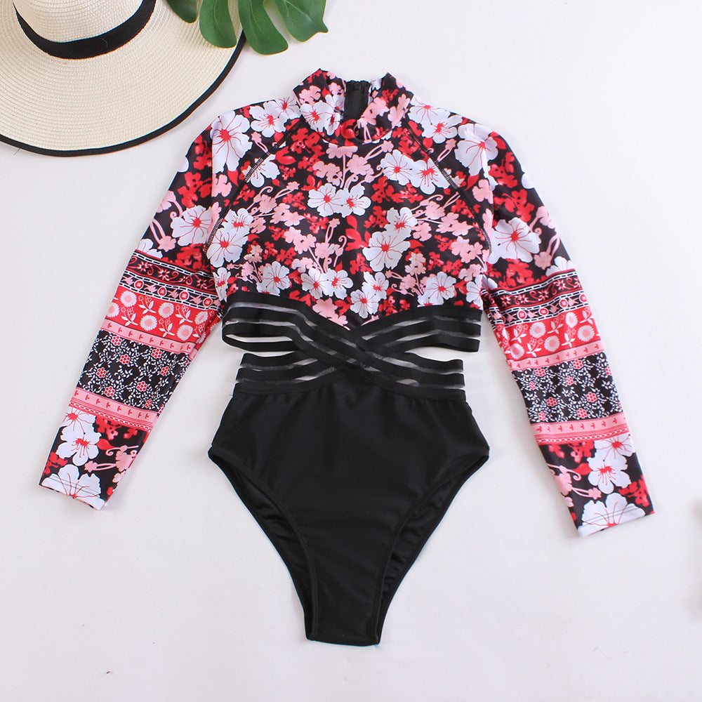Modischer Damen-Surf Badeanzug mit langen Ärmeln und floralem Muster von MODEGEIST