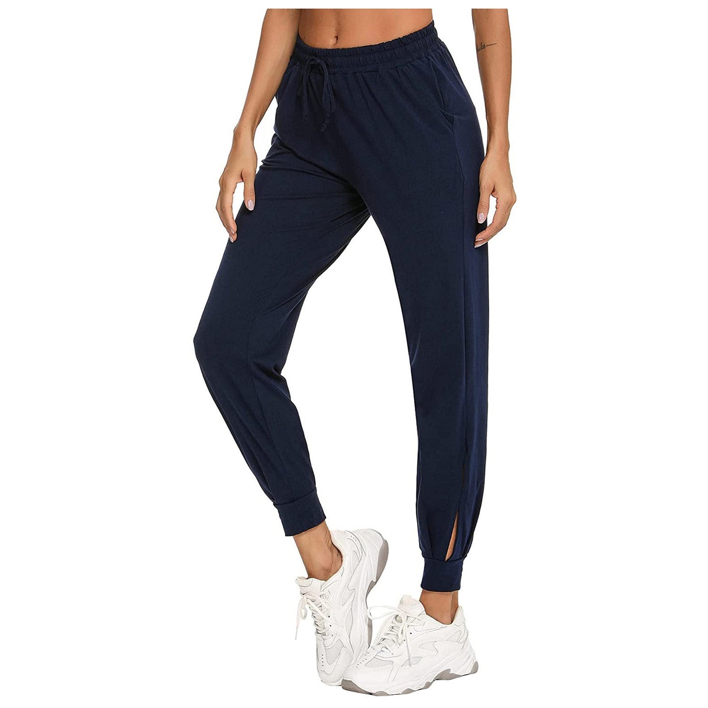 Damen Bequeme Sporthose mit elastischem Bund und seitlichen Taschen ModeGeist