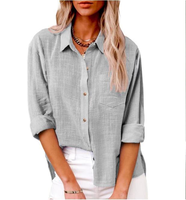 Damen lässige Leinenbluse mit kurzem Arm und Knopfdetails ModeGeist