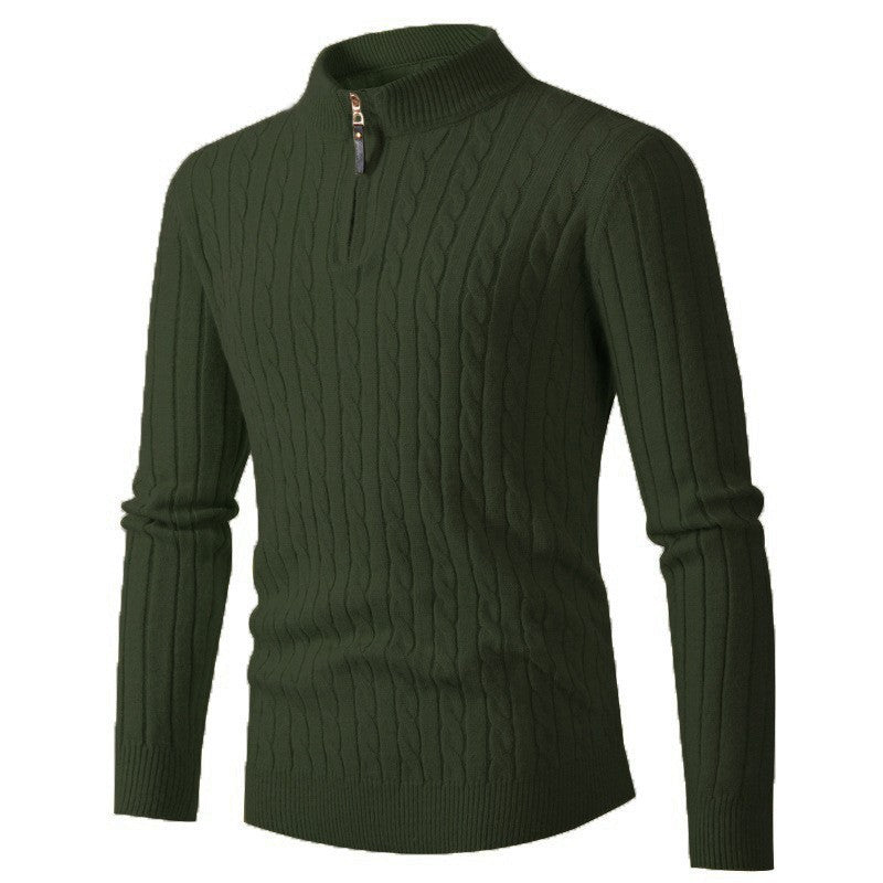 Herren Strickpullover mit modernem Zopfmuster und Kragenreißverschluss ModeGeist