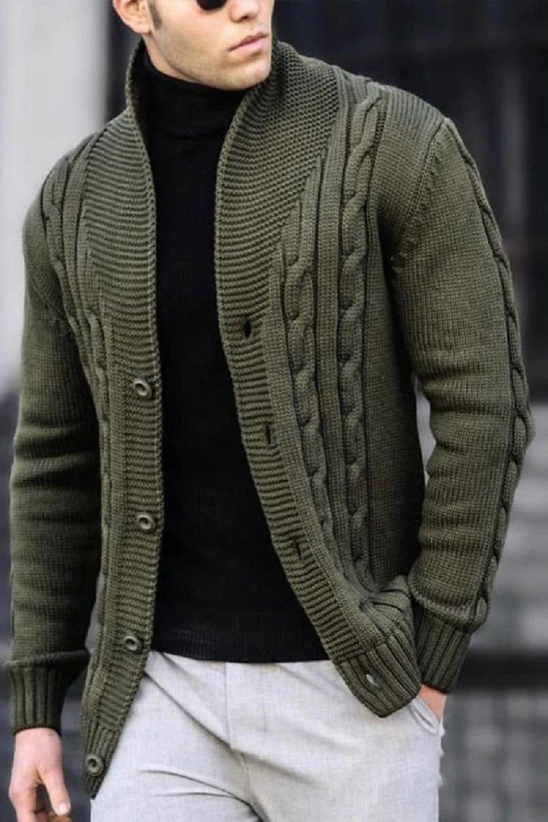 Herren Strickjacke mit robustem Zopfmuster und langlebigem Knopfverschluss ModeGeist