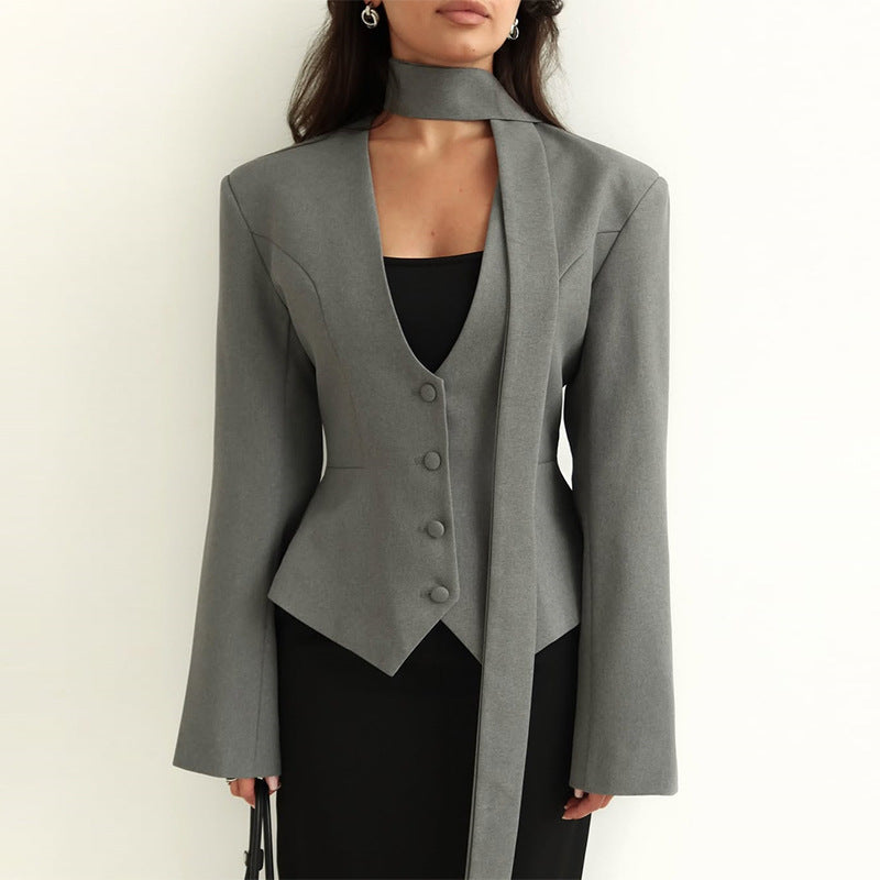 Damen Blazer mit hochgeschlossenem Kragen und voluminösen Ärmeln ModeGeist