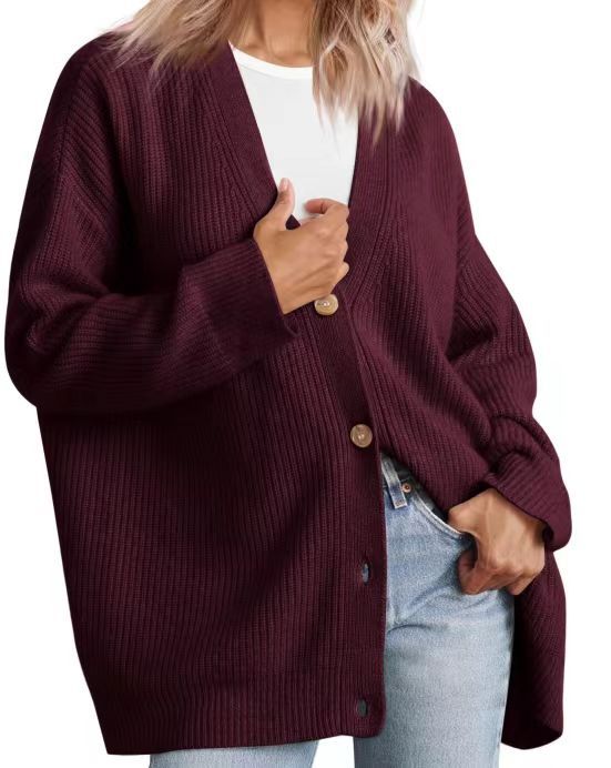 ModeGeist | Cardigan - Damen Herbst gestreifter Knopf-gefüllter Strick-Cardigan